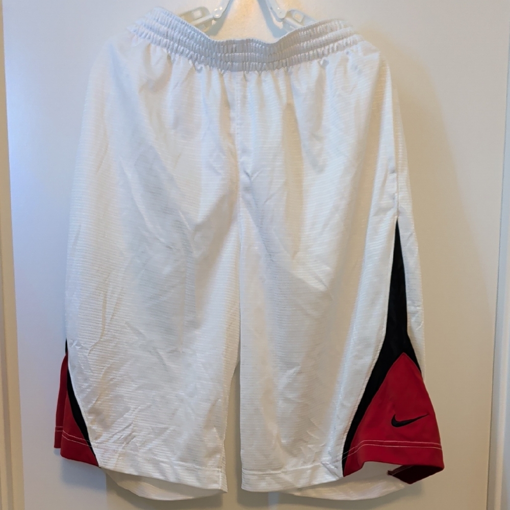 Nike Men's White Shorts with Red and Black Accents